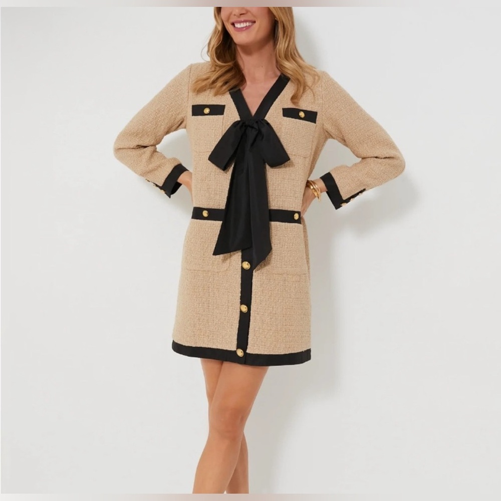 Pomander Place Tan Coco Tweed Bow Dress Size XXXL - Picture 4 of 15